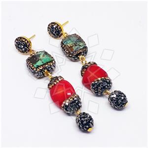 925 Sterling Silver Semi Precious Gems and Crystal  Triple Drop Earrings