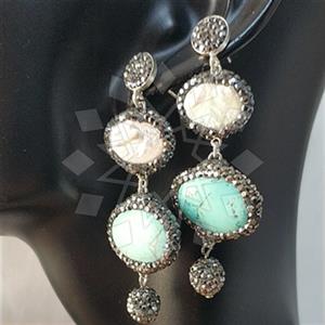 925 Sterling Silver Semi Precious Gems and Crystal  Triple Drop Earrings