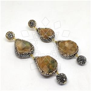 925 Sterling Silver Gem and Crystals Triple Drop Earrings