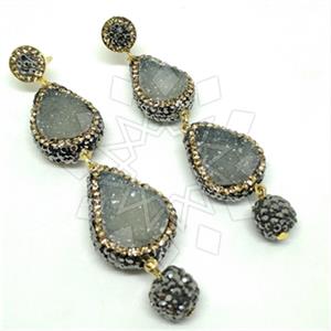 925 Sterling Silver Gem and Crystals Triple Drop Earrings