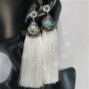 925 Sterling Silver Gem and Crystals Tassel Earring