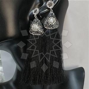 925 Sterling Silver Gem and Crystals Tassel Earring