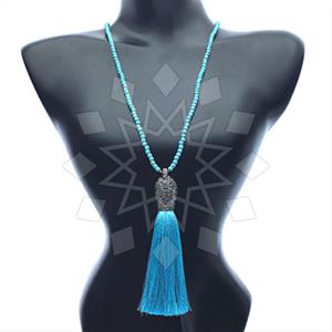 Gemstone and Bead Gem and Crystals Tassel Necklace