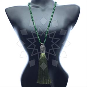 Gemstone and Bead Gem and Crystals Tassel Necklace