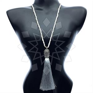 Gemstone and Bead Gem and Crystals Tassel Necklace