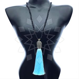 Gemstone and Bead Gem and Crystals Tassel Necklace