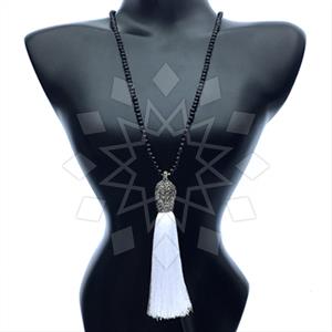 Gemstone and Bead Gem and Crystals Tassel Necklace