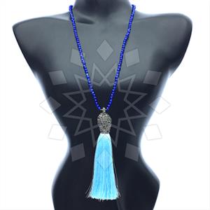 Gemstone and Bead Gem and Crystals Tassel Necklace