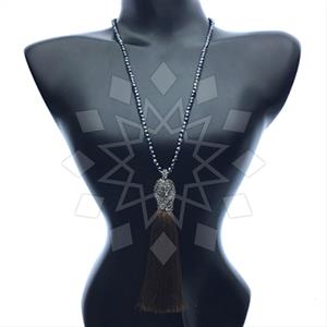 Gemstone and Bead Gem and Crystals Tassel Necklace