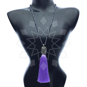 Gemstone and Bead Gem and Crystals Tassel Necklace