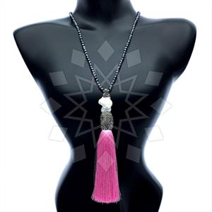 Gemstone and Bead Gem and Crystals Tassel Necklace