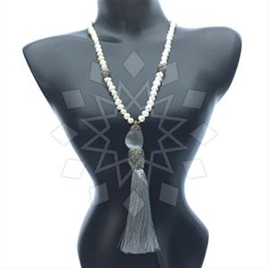 Gemstone and Bead Gem and Crystals Tassel Necklace