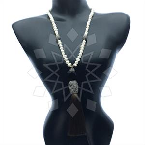 Gemstone and Bead Gem and Crystals Tassel Necklace