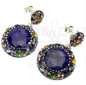 925 Sterling Silver Gem and Crystals Single Drop Earrings