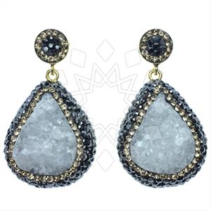 925 Sterling Silver Gem and Crystals Single Drop Earrings