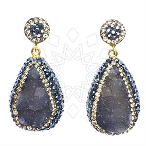 925 Sterling Silver Gem and Crystals Single Drop Earrings