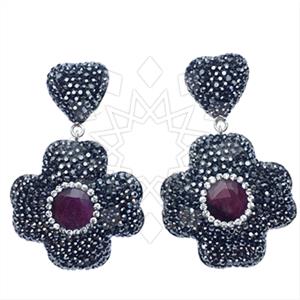 925 Sterling Silver Gem and Crystals Single Drop Earrings