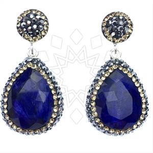 925 Sterling Silver Gem and Crystals Single Drop Earrings