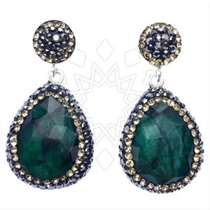 925 Sterling Silver Gem and Crystals Single Drop Earrings