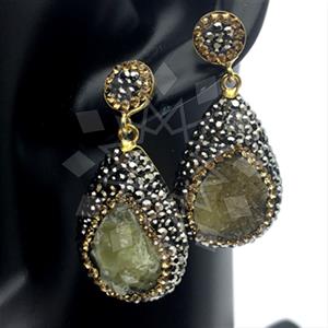 925 Sterling Silver Gem and Crystals Single Drop Earrings
