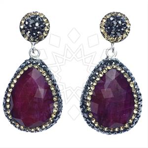 925 Sterling Silver Gem and Crystals Single Drop Earrings