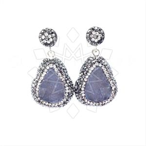925 Sterling Silver Gem and Crystals Single Drop Earrings