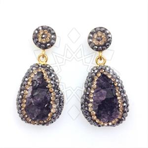 925 Sterling Silver Gem and Crystals Single Drop Earrings