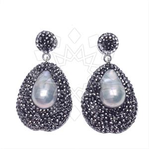 925 Sterling Silver Gem and Crystals Single Drop Earrings