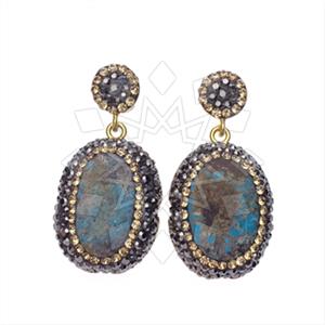 925 Sterling Silver Gem and Crystals Single Drop Earrings