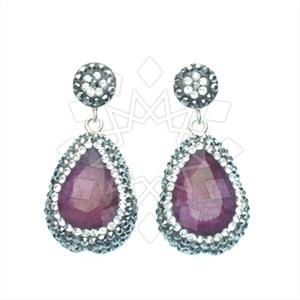 925 Sterling Silver Gem and Crystals Single Drop Earrings
