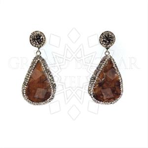925 Sterling Silver Gem and Crystals Single Drop Earrings