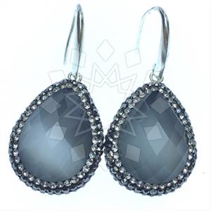 925 Sterling Silver Gem and Crystals Single Drop Earrings