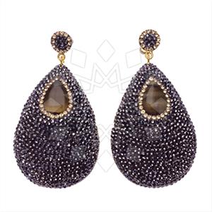 925 Sterling Silver Gem and Crystals Single Drop Earrings