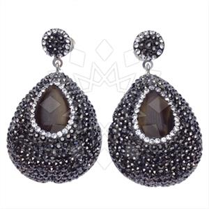 925 Sterling Silver Gem and Crystals Single Drop Earrings