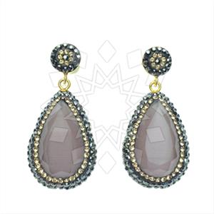 925 Sterling Silver Gem and Crystals Single Drop Earrings