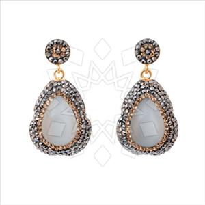 925 Sterling Silver Gem and Crystals Single Drop Earrings