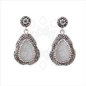 925 Sterling Silver Gem and Crystals Single Drop Earrings
