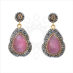 925 Sterling Silver Gem and Crystals Single Drop Earrings