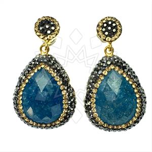 925 Sterling Silver Gem and Crystals Single Drop Earrings