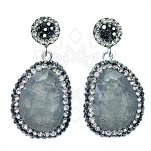 925 Sterling Silver Gem and Crystals Single Drop Earrings