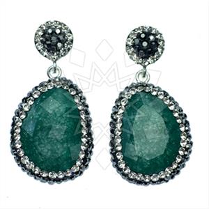 925 Sterling Silver Gem and Crystals Single Drop Earrings