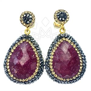 925 Sterling Silver Gem and Crystals Single Drop Earrings