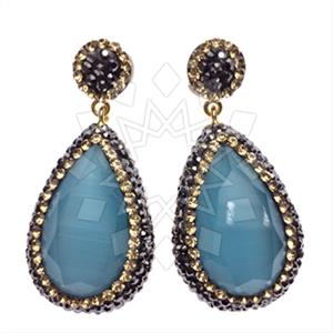 925 Sterling Silver Gem and Crystals Single Drop Earrings