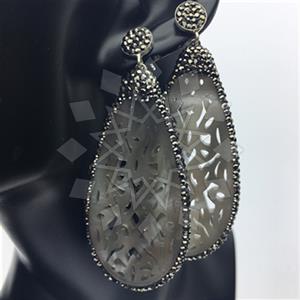 925 Sterling Silver Gem and Crystals Single Drop Earrings