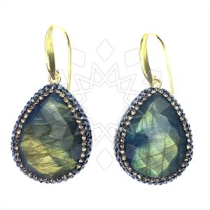 925 Sterling Silver Semi Precious Gems and Crystal  Single Drop Earrings