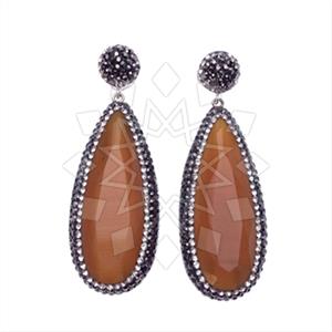 925 Sterling Silver Gem and Crystals Single Drop Earrings
