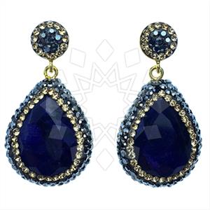 925 Sterling Silver Semi Precious Gems and Crystal  Single Drop Earrings