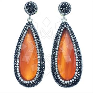 925 Sterling Silver Gem and Crystals Single Drop Earrings