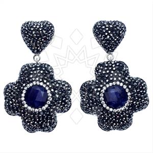 925 Sterling Silver Gem and Crystals Single Drop Earrings