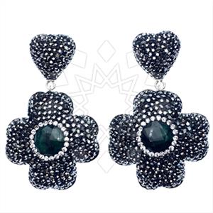 925 Sterling Silver Gem and Crystals Single Drop Earrings